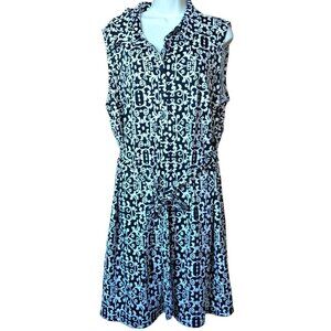 TACERA Women's 3X Sleeveless Belted Partial Button Front Shirt Dress NEW